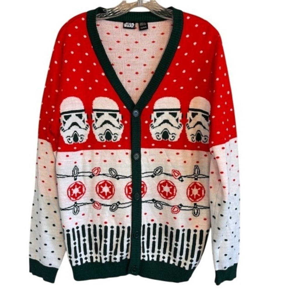 Star Wars Storm Trooper Button Up Ugly Christmas Sweater Unisex Cardigan LG